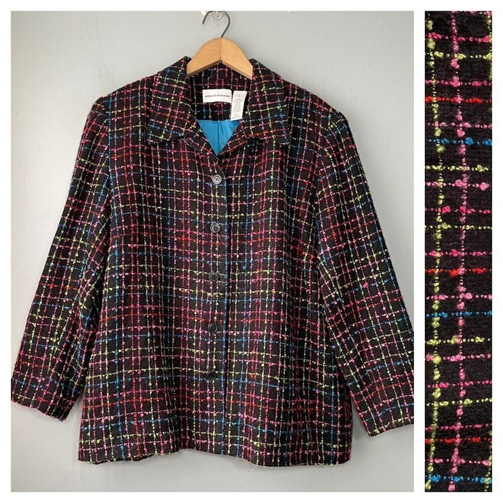 Alfred Dunner Jacket Size 18 Colorful Tweed Boxy Blazer Dark Academia Artsy Chic